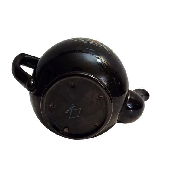 Hand Painted Vintage Brown Betty Redware Teapot Moriage Enamel Made In Japan - Picture 7 of 8